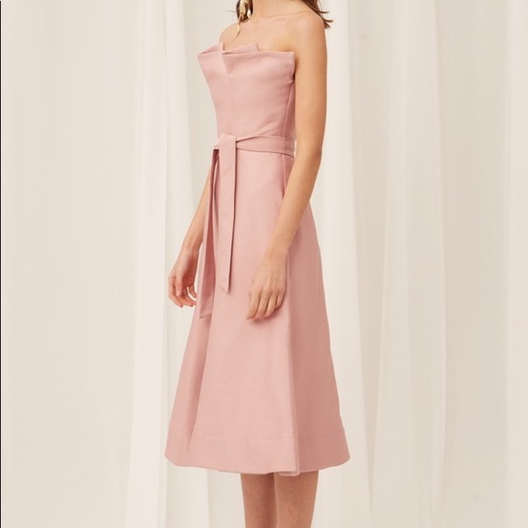 NWT KEEPSAKE The Label Pink Rose Strapless Pleated Tea Length Dress with Bodice - Picture 3 of 14